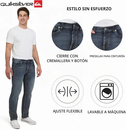 Vista 5 de Quiksilver - Jeans de mezclilla elásticos para hombre con 5 bolsillos y ajuste recto Gershwin