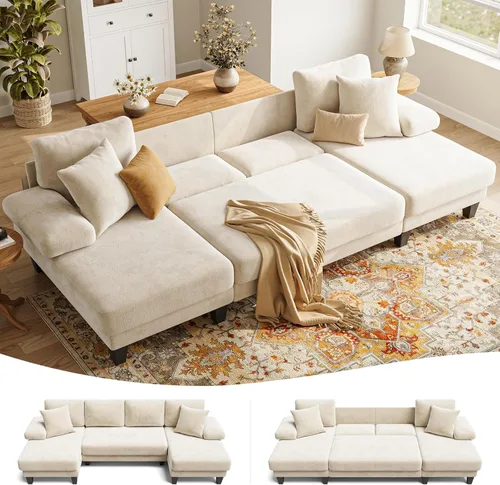 Vista 9 de Txtin's - Sofá cama con sofá cama extraíble Sofás de 112 pulgadas para sala de estar Sofá cama convertible en forma de U Chenille gris oscuro