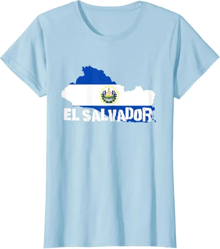 Vista 24 de Camiseta con la bandera de El Salvador, mapa de El Salvador, camiseta de Salvador para mujer, Negro
