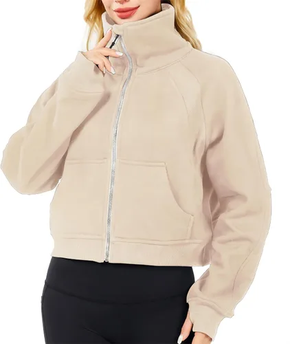 Vista 4 de Sudadera corta con media cremallera para mujer, sudadera con capucha de forro polar, sudadera con capucha de un cuarto para primavera y otoño, ropa