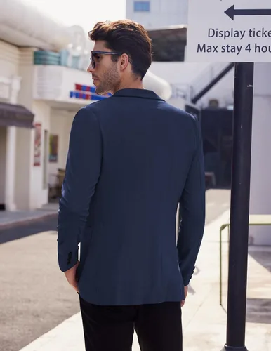 Vista 3 de COOFANDY Blazer casual de lino para hombre, ligero, ajuste regular, chaqueta deportiva con un botón