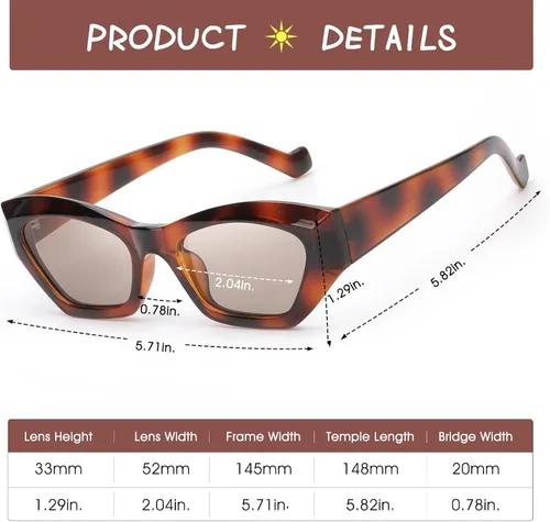 Vista 5 de LVIOE Gafas de sol polarizadas de moda con ojo de gato para mujer, estilo minimalista sin borde LS05, M