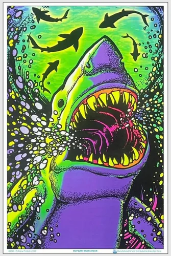Vista 7 de Scorpio Posters Shark Attack - Póster de luz negra, flocado, 23 x 35 pulgadas