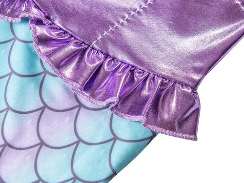 Vista 4 de FUNNA Disfraz de sirena para niñas, vestido de princesa con accesorios morado, 5T