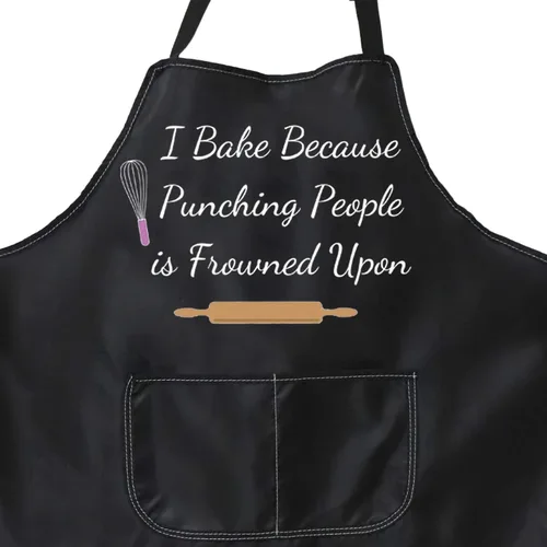 Vista 2 de PXTIDY Delantal para hornear con texto en inglés "I Bake Because Punching People is Frowned Upon Delantal Culinary Student Gift Pastelería Chef