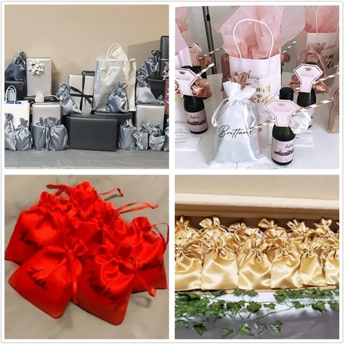 Vista 6 de 35 Piezas Bolsas de Regalo de Satén Beige de 5 x 7 Pulgadas - Bolsas de Baby Shower - Bolsas de Favores de Boda - Bolsa de Tela con Cordón - Bolsas