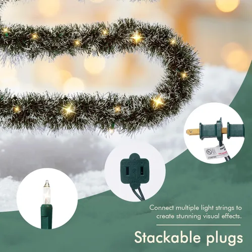 Vista 7 de Paquete de 2 guirnaldas de Navidad preiluminadas, guirnalda artificial iluminada de 15 pies con luces para chimenea, barandillas de escalera, árbol