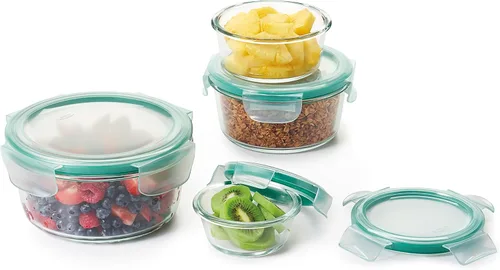 Vista 12 de OXO Good Grips Smart Seal - Juego de 8 recipientes de vidrio para almacenamiento de alimentos, color azul ártico