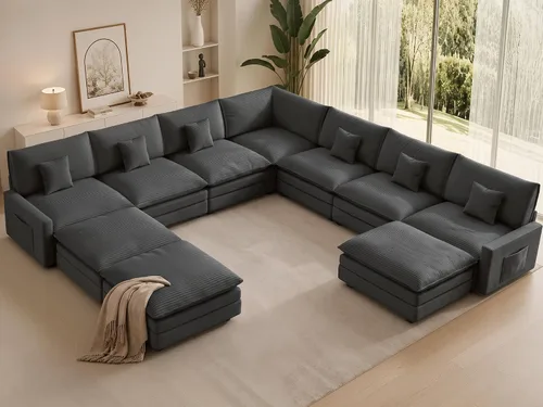 Vista 65 de Sofá seccional modular de 107", sofá de nube en forma de L con otomana Negro