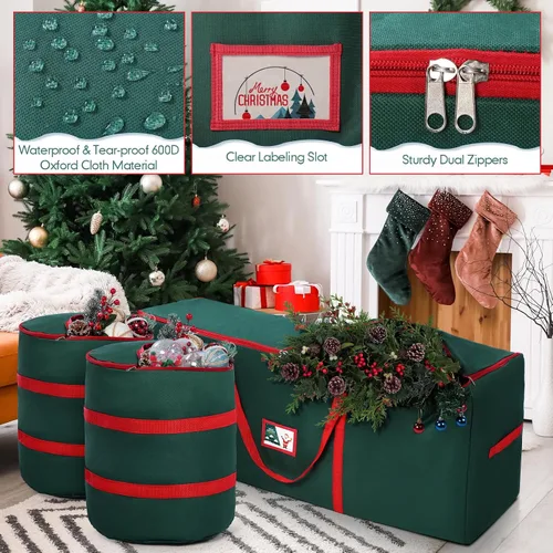Vista 5 de Windyun 4 bolsas de almacenamiento para árbol de Navidad para árboles de vacaciones artificiales, duraderas, impermeables, con asas de transporte