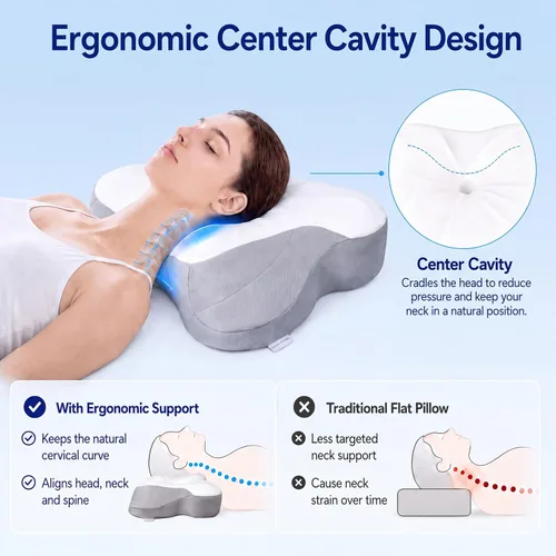 Vista 2 de Almohada cervical para el cuello para dormir, almohada ergonómica para dormir acogedora, almohada de espuma viscoelástica sin olor suave para dormir