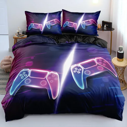 Vista 6 de Juego de funda de edredón de tamaño individual con estampado 3D de Gamepad azul para niños, fundas de edredón y fundas de almohada para dormitorio
