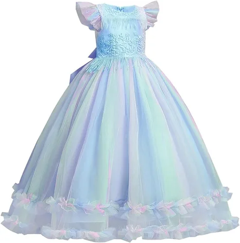 Vista 9 de Vestido de tul de unicornio arcoíris para niñas, vestido de princesa para cumpleaños, Halloween, Navidad, concurso de baile, fiesta de baile