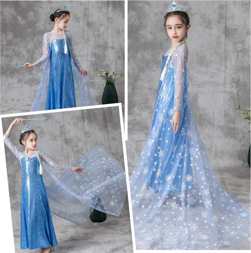Vista 2 de Disfraz de princesa de lujo con capa larga brillante para fiesta de cumpleaños de niña