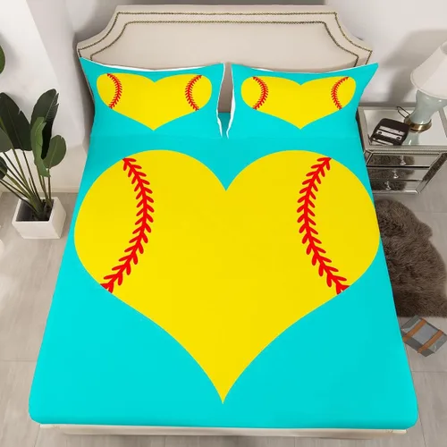 Vista 52 de Feelyou Juego de sábanas de béisbol para niños, juego de sábanas con temática deportiva de pelota, tamaño individual, para niños, adolescentes
