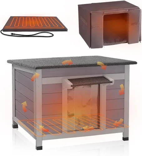 Vista 10 de GUTINNEEN Casa para Gatos de Exterior Climatizada Aislada con Calentador y Forro Térmico, Refugio Cálido de Invierno para Gatos Ferales Espacioso