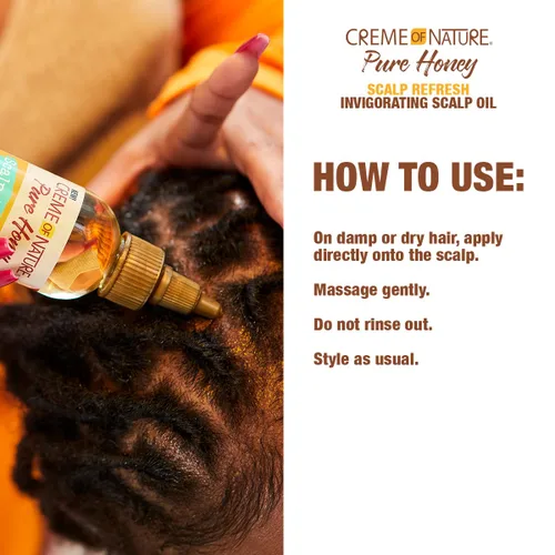 Vista 3 de Creme of Nature Pure Honey Scalp Refresh Aceite de tratamiento vigorizante para el cuero cabelludo, fórmula ligera con menta y aloe, humedad