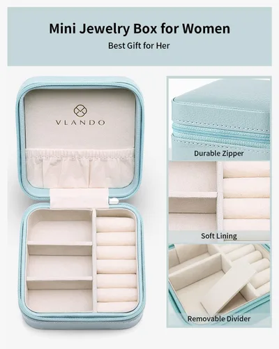Vista 3 de Caja de joyas portátil, pequeña, para viaje, de Vlando