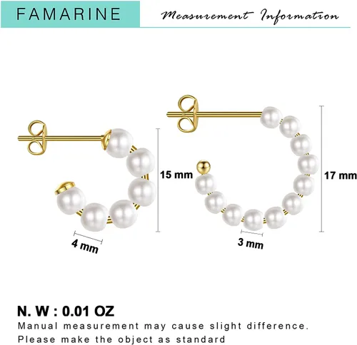 Vista 7 de FAMARINE Pearl Hoop Earrings for Women