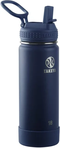 Vista 8 de Takeya Actives - Botella de agua con tapa con popote, duradera y de fácil cuidado, con aislamiento de acero inoxidable, tapa sin BPA con asa