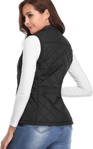 Vista 3 de Fuinloth Women's Quilted Vest, Stand Collar Lightweight Zip Padded Gilet with inner pockets
