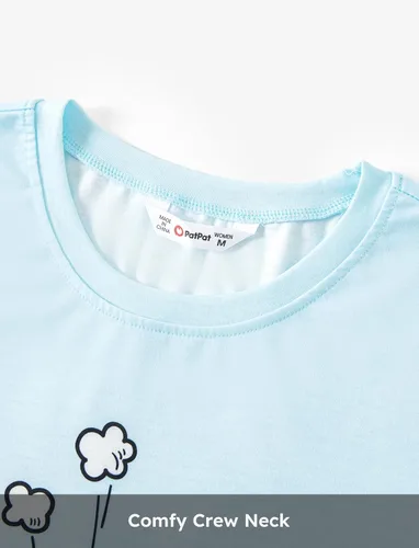 Vista 5 de PATPAT Pijamas a juego para la familia, pijamas para mamá y yo, estampado de dibujos animados, camisetas de manga corta y pantalones cortos