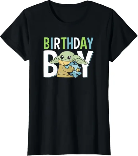 Vista 35 de Star Wars: The Mandalorian Grogu Birthday Boy Hug Blue Green T-Shirt Negro
