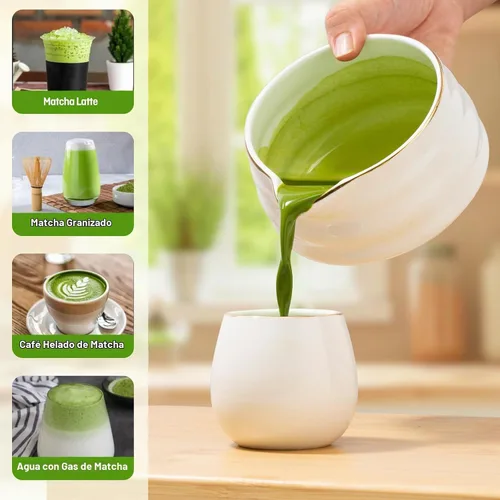 Vista 3 de Kit de matcha ceremonial, persecución de bambú, juego de tazón de té japonés, batidor y tazón de matcha, inicio de ceremonia de té, regalos