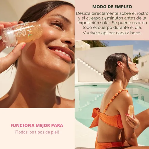 Vista 5 de Kopari Sun Shield On-The-Glow - Protector solar transparente SPF 40, resistente al sudor y al agua, protector solar enrollable para cara y cuerpo