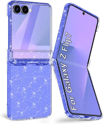 Vista 22 de Btscase Funda para Samsung Galaxy Z Flip 6, protector de pantalla frontal integrado, patrón de mármol dorado con purpurina de policarbonato duro