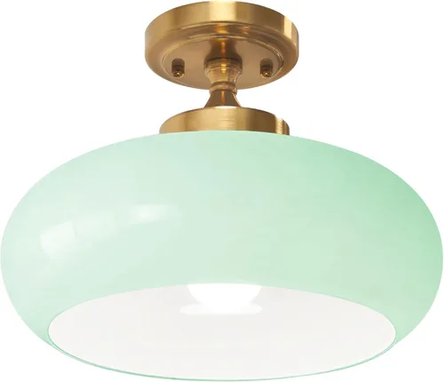 Vista 12 de Lámpara de Techo Verde Semiempotrada Vintage de Latón Antiguo Luz Empotrada Superior de Cristal Dorado Candelabro para Casa de Campo Armario Entrada
