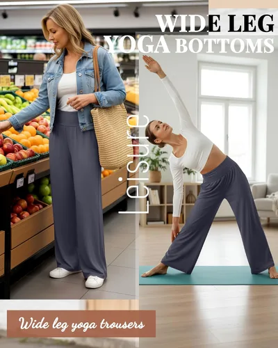 Vista 205 de Neer - Conjunto de 3 pantalones de yoga de pierna ancha para mujer - Pantalones deportivos cómodos, holgados, de cintura alta y casuales
