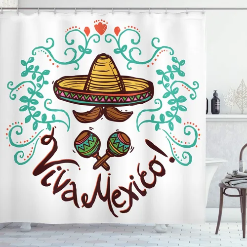 Vista 35 de Ambesonne set de cortina para baño decorativa de tela de poliéster con ganchos