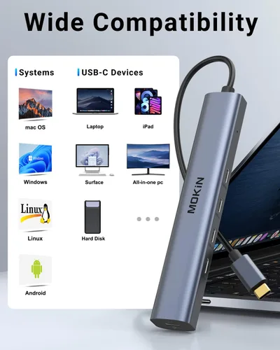 Vista 7 de Hub USB C, divisor USB C de 10 Gbps con 4 puertos USB C 3.1, 100 W PD, adaptadores multipuerto USB C a USB C Hub para MacBook Pro/Air M2 M1, iPad