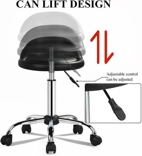 Vista 5 de Yaheetech - Silla de salón giratoria con ruedas ajustables en altura, con respaldo hidráulico ergonómico, para tatuajes, masajes faciales, manicura