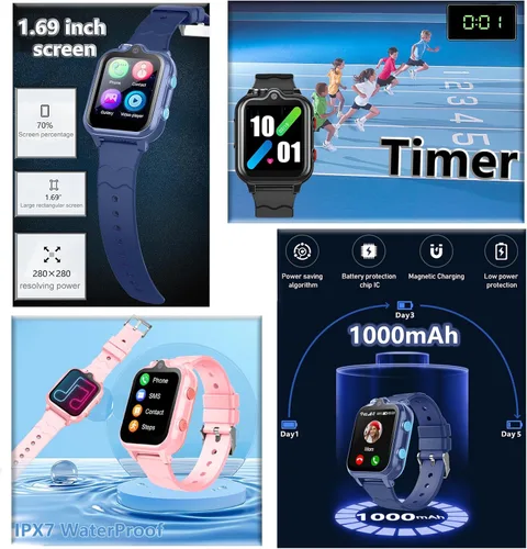 Vista 7 de Reloj inteligente para niños, llamadas telefónicas 4G, mensajes de texto, reloj inteligente con WiFi, video chat de voz, Bluetooth, alarma