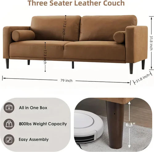Vista 2 de HIFIT Sofás y Sillones, Sofá Moderno de Mediados de Siglo de 79", Sofá Transpirable de Cuero Sintético con Cojines/Almohadas Tapizados, Sofás