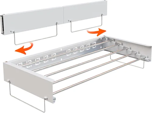 Vista 7 de Estante de secado de ropa oculto montado en la pared, organizador de lavandería extraíble con 5 varillas de acero inoxidable, plegable y plegable