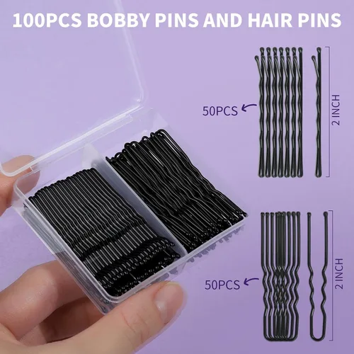 Vista 3 de Teenitor 100 alfileres negros Bobby, alfileres de pelo negros, horquillas para el cabello para mujeres y niñas de 2 pulgadas