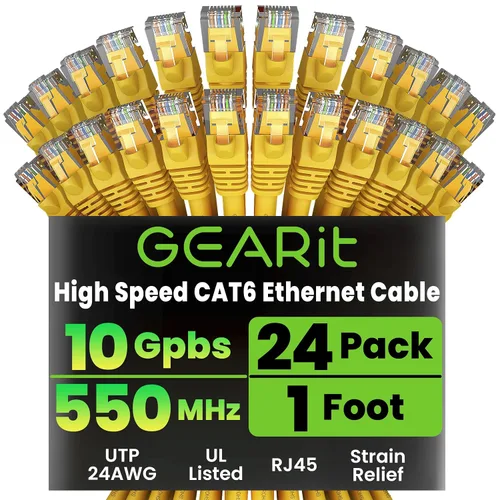 Vista 11 de GEARit Paquete de 24 cables Ethernet Cat6 de 0.5 pies Cable de conexión de red RJ45, conectores chapados en oro sin enganches de 10 Gbps, cable