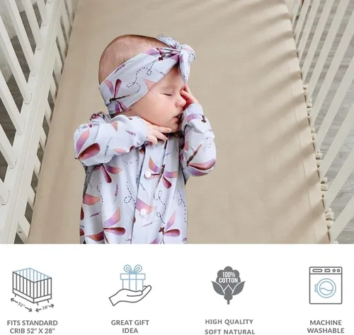 Vista 5 de Brandream Conjunto de Ropa de Cama para Cuna Unisex Bebé Niña Niño 3 Piezas Beige Sólido Boho Chic de Granja Volantes Cálido 100% Algodón Lavado