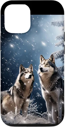 Vista 28 de Wolves Christmas Wolf Snowy Winter Forest Snowflakes Case para iPhone 16