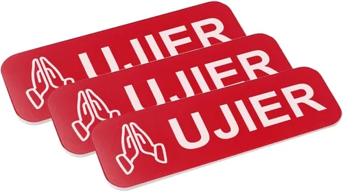 Vista 19 de Ujier - Placa de identificación de 1 x 3, color negro, manos orantes (paquete de 3)