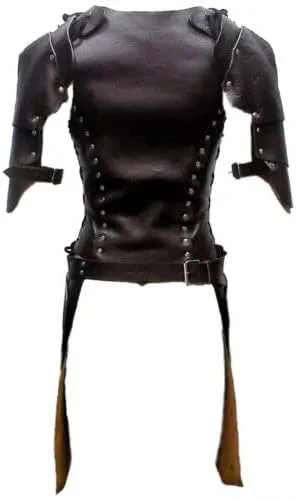 Vista 2 de Armadura de cuero medieval para mujer, armadura de cuero negro, disfraz de personaje LARP