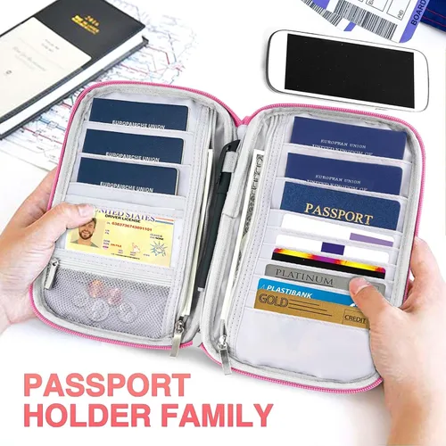 Vista 6 de Passport Holder Family, Women Rfid Blocking Passport Wallet, Travel Document Organizer Premium Wallets Passport Holders Bag