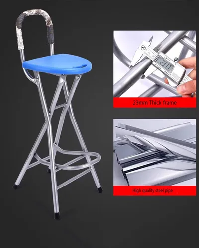 Vista 4 de Taburete de bar plegable de 28 pulgadas con respaldo, taburete plegable portátil Counter Height Foldable Stool,Tall Bar Stools for Outdoor Camping