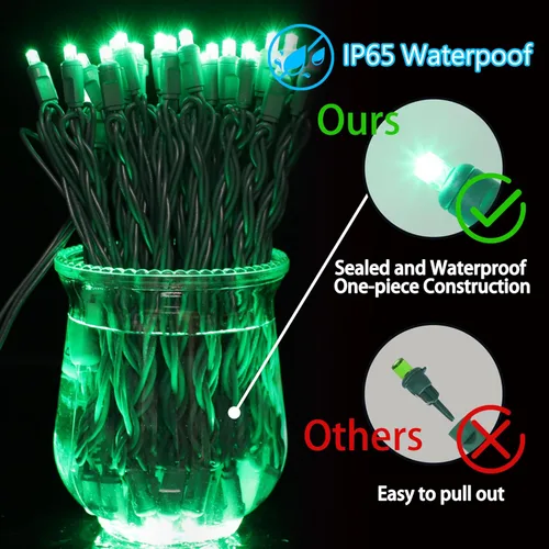 Vista 3 de Luces LED de Navidad Verdes de 25 pies 50 Unidades - Grado Comercial para Exteriores Impermeables, Cable Verde de Ángulo Amplio, Luces para Árbol