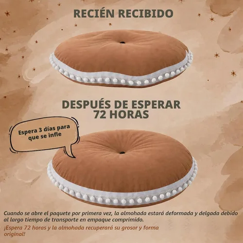 Vista 3 de Cojín redondo grande para suelo para niños, color marrón, almohada circular de 35 pulgadas para niños, rincón de lectura, sala de juegos, tipi a