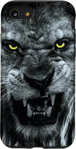 Vista 13 de iPhone 15 Angry Lion Face Graphic With Angry Yellow Eyes Case