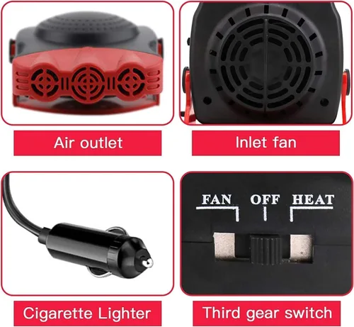 Vista 5 de Leaflai Calentador de automóvil de 12 V, ventilador de calefacción o enfriamiento rápido 2 en 1, descongelador de calentamiento rápido, enchufe